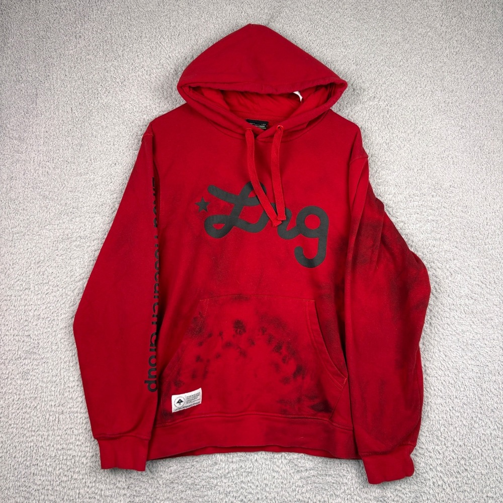 Lifted Research Group Hoodie Mens Small Red Black Acid Wash Pullover Skater